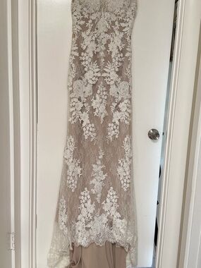 Stella York Ivory Lace Over Champagne Sheath Wedding Dress- never worn